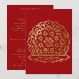 Faire-part de mariage indien Mandala rouge et or