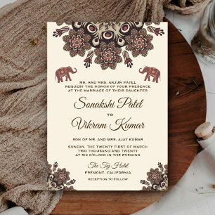 Faire-part de mariage indien motif marron vintage