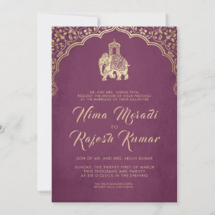 Faire-part de mariage Indien, Rouge, Or, Ganesha I