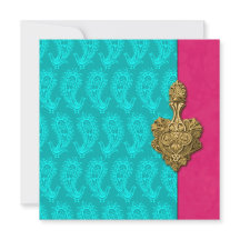 Faire-part de mariage indienne Aqua Paisley Peacoc