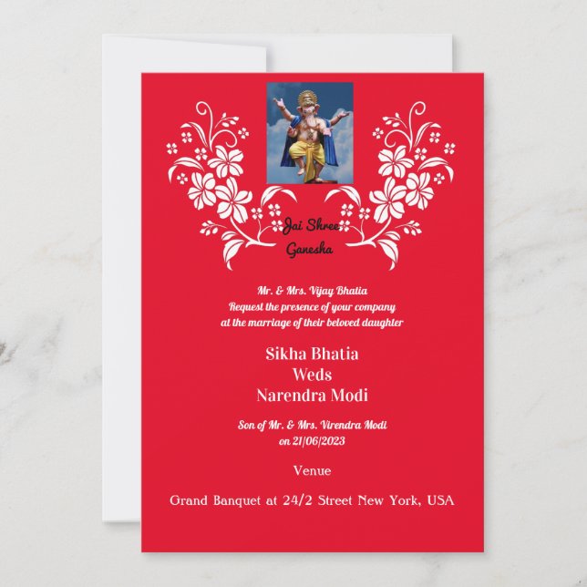 Faire-part de mariage indienne avec Ganesha auspic (Devant)