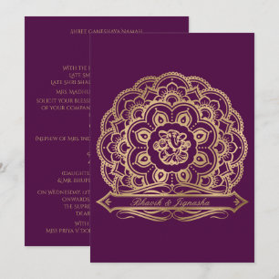 Faire-part de mariage indienne de Mandala violet e