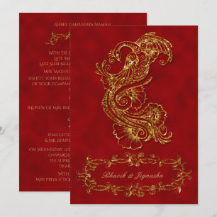 Faire-part de mariage indienne de Peacock rouge et