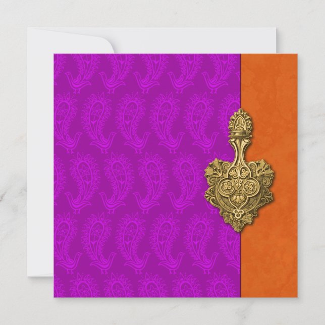 Faire-part de mariage indienne de Purple Paisley P (Devant)
