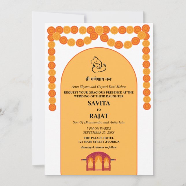 Faire-part de mariage indienne moderne (Devant)