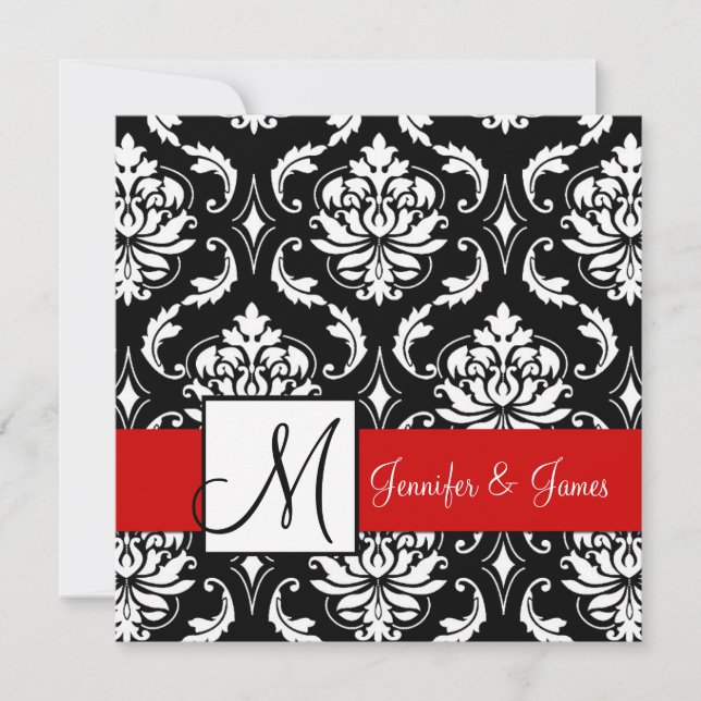 Faire-part de mariage initial des Damas rouges noi (Devant)