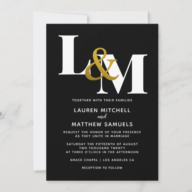 Faire-part de mariage initial minimal (Devant)