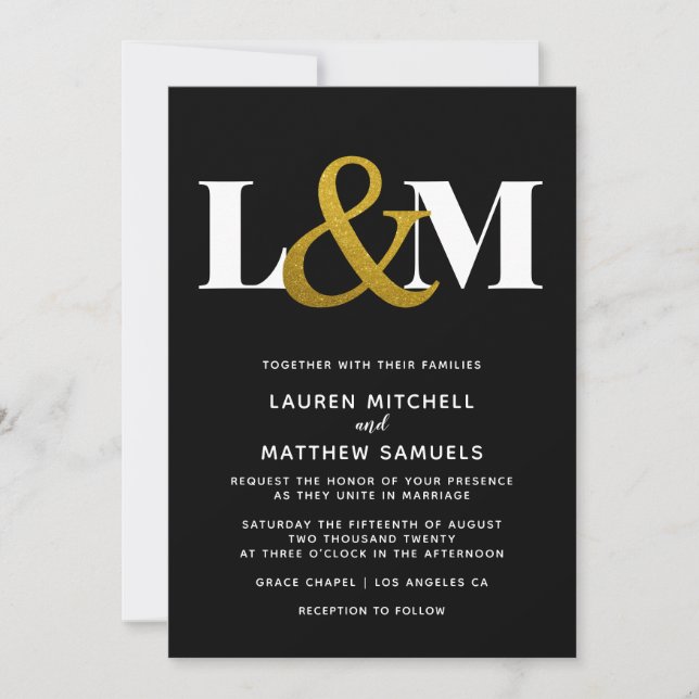 Faire-part de mariage initial minimal (Devant)