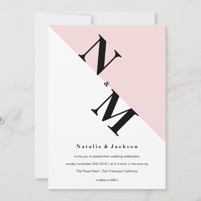 Faire-part de mariage initial moderne (Devant)