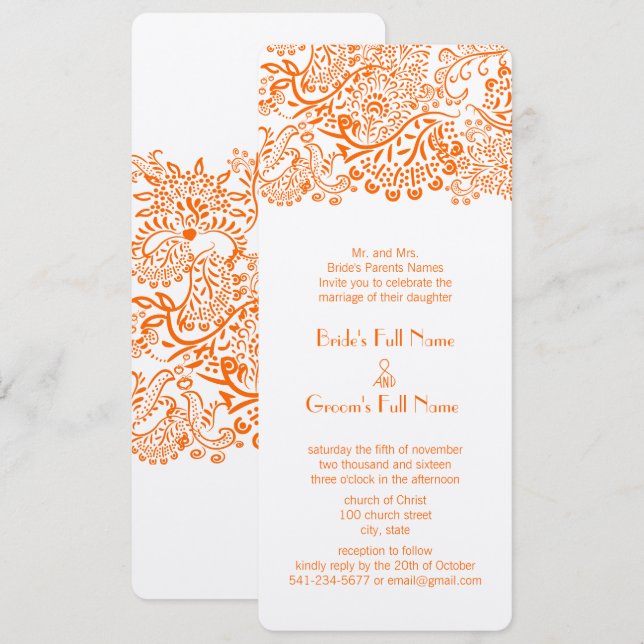 Faire-part de mariage Inséparable de corail orange (Devant / Derrière)