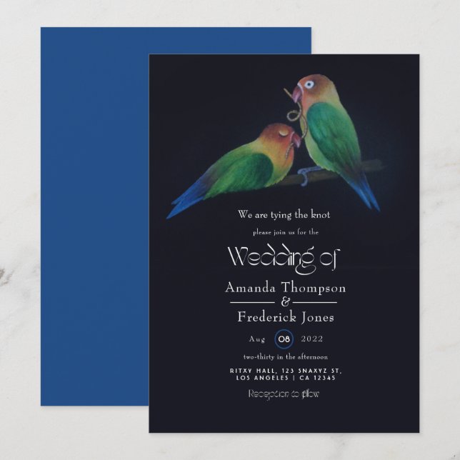 Faire-part de mariage Inséparables amusants (Devant / Derrière)