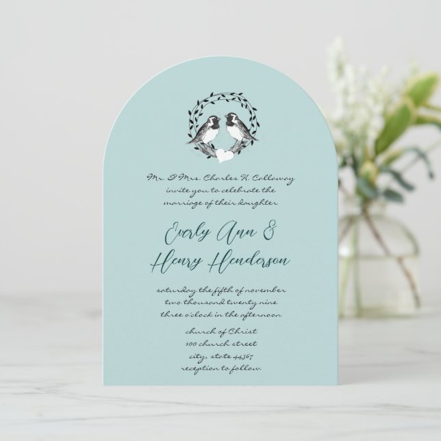 Faire-part de mariage Inséparables vintages (Debout devant)