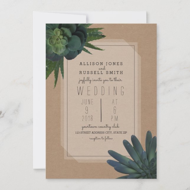 Faire-part de mariage inspiré de carte succulent (Devant)