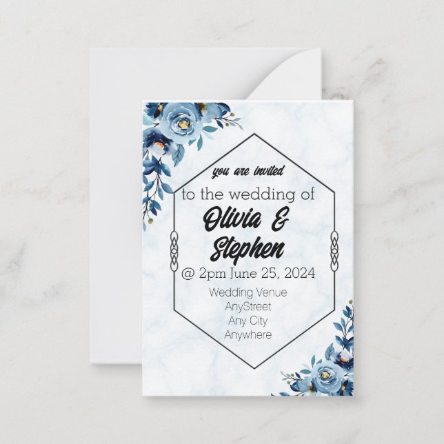 Faire-part de mariage - invitation rose bleue (Devant)