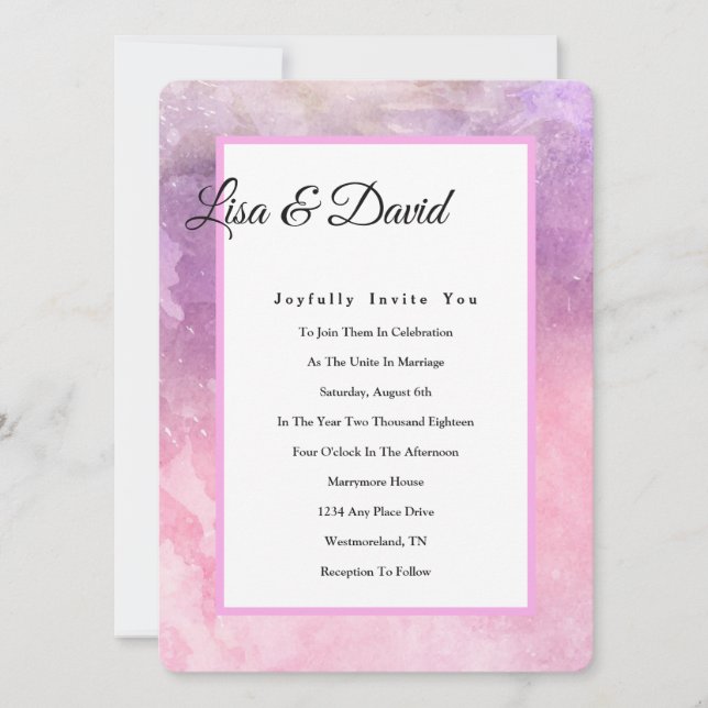 Faire-part de mariage Invitations - Aquarelle rose (Devant)