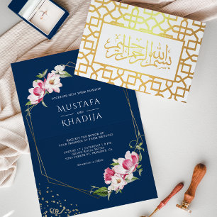 Faire-part de mariage islamique géométrique bleu f