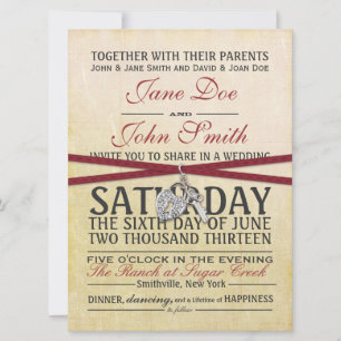 Faire-part de mariage ivoire Vintage et papier rou