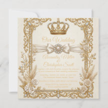 Faire-part de mariage Ivory Gold Couronne Royale É