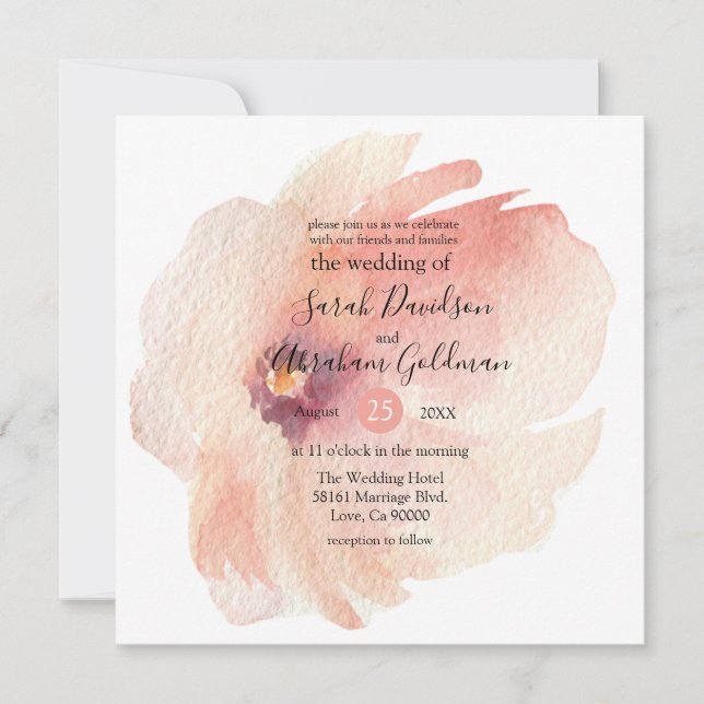 Faire-part de mariage japonais aquarelle rose flor (Devant)