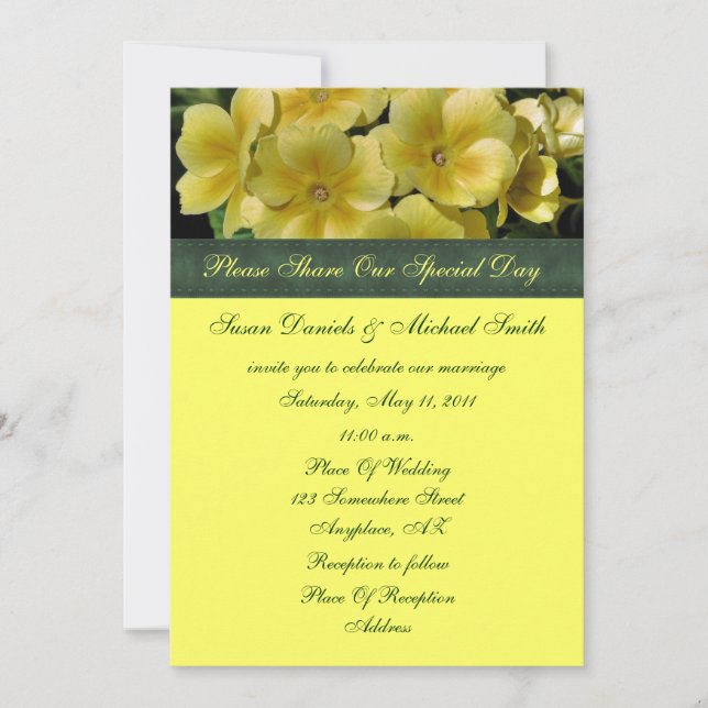 Faire-part de mariage jaune de fleur de primevère (Devant)