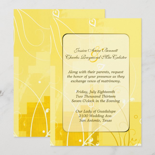 Faire-part de mariage jaune élégant (Devant / Derrière)