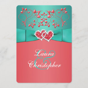 Faire-part de mariage jointif floral turquoise de