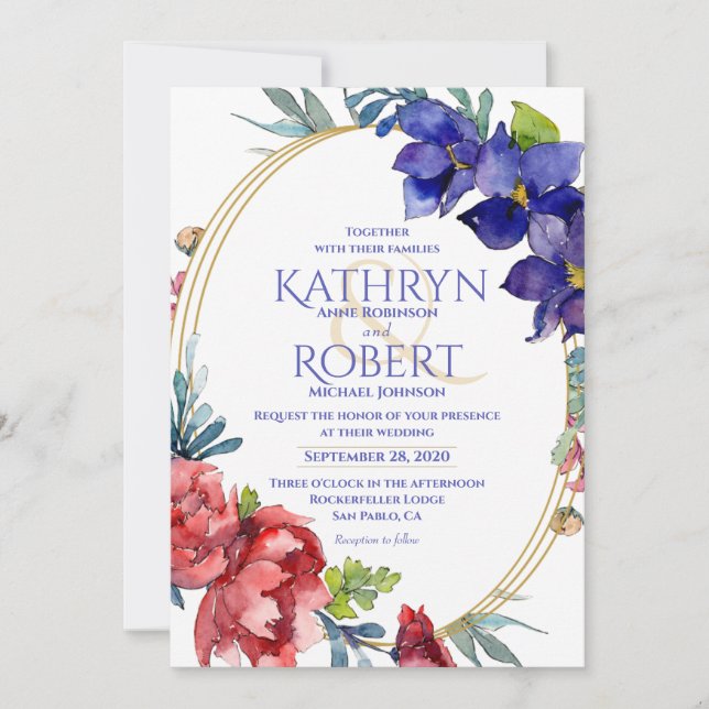 Faire-part de mariage | Joyeux aquarelle florale (Devant)