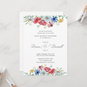 Faire-part de mariage juif à l'aquarelle florale