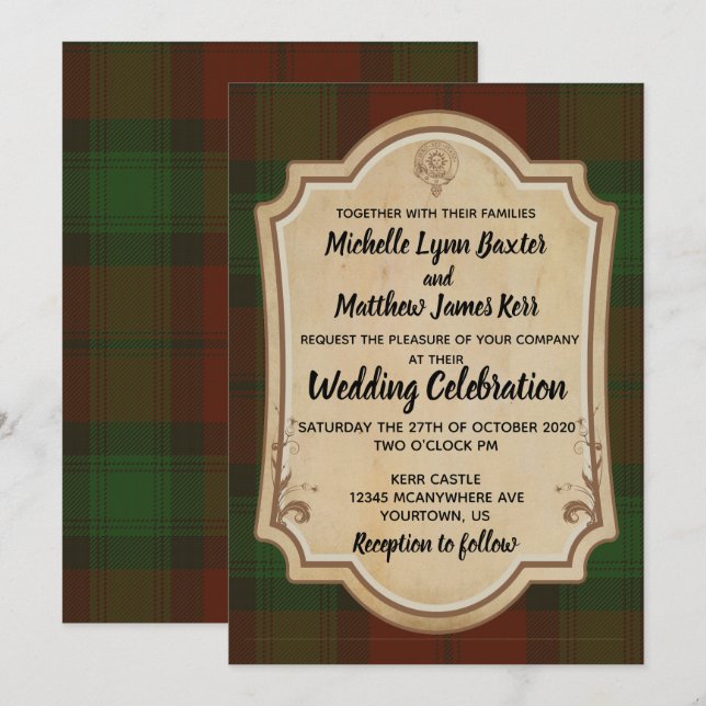 Faire-part de mariage Kerr Tartan (Devant / Derrière)