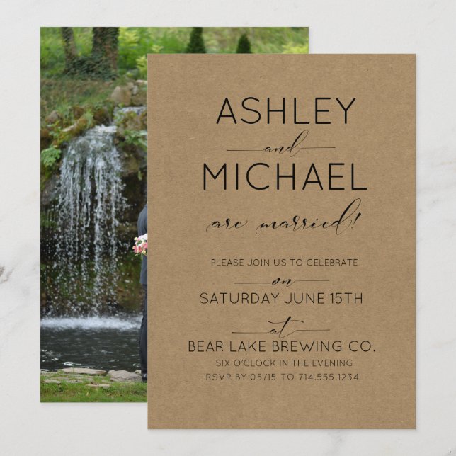 Faire-Part de Mariage Kraft Photo Mariés Tout Just (Devant / Derrière)