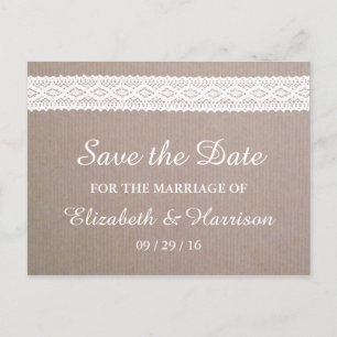 Faire-Part de Mariage Kraft Rustique & Dentelle Bl