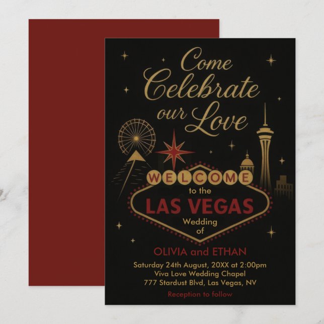 Faire-part de mariage Las Vegas (Devant / Derrière)