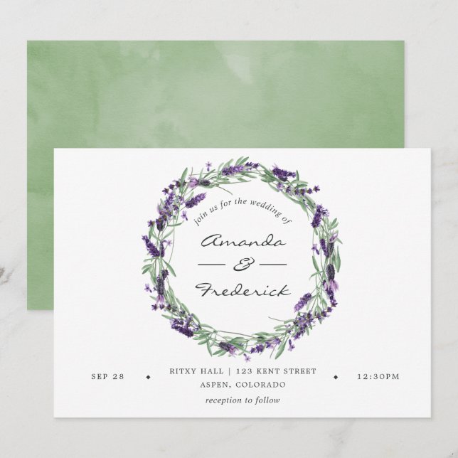 Faire-part de mariage Lavande aquarelle (Devant / Derrière)