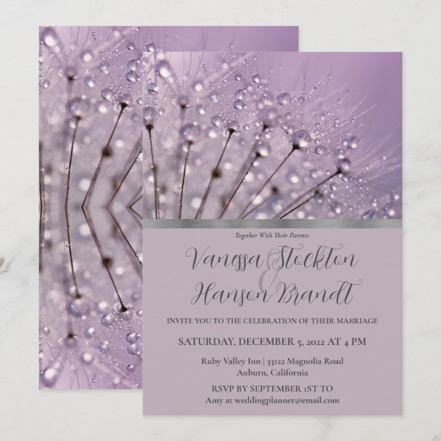 Faire-part de mariage Lavender Raindrops (Devant / Derrière)