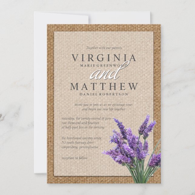 Faire-part de mariage LAVENDER RUSTIQUE (Devant)