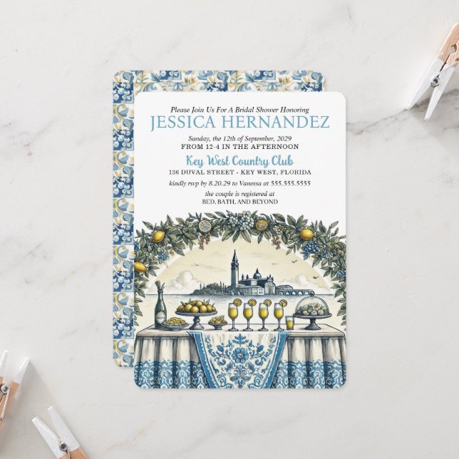 Faire-part de mariage Lemon Tile (Devant/Arrière en situation)