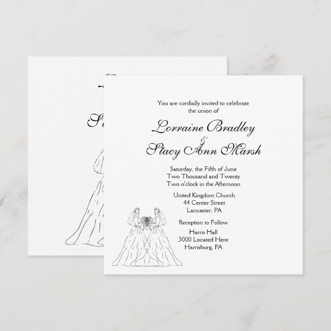 Faire-part de mariage Lesbienne blanche (Devant / Derrière)