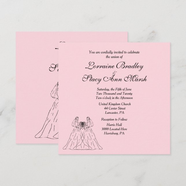 Faire-part de mariage lesbienne rose (Devant / Derrière)