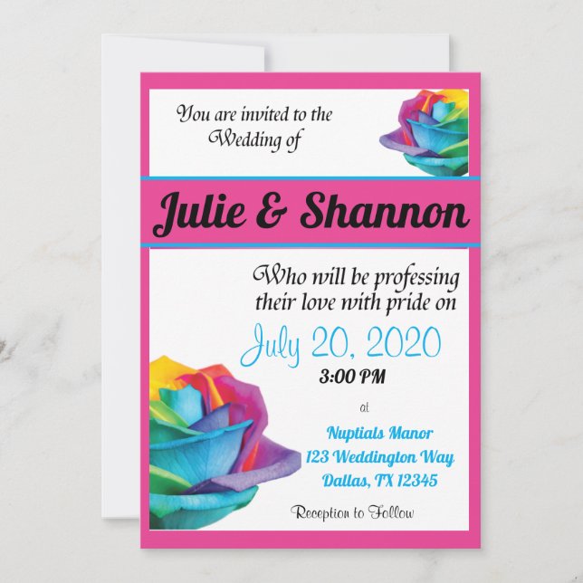 Faire-part de mariage LGBT Rose multicolore (Devant)