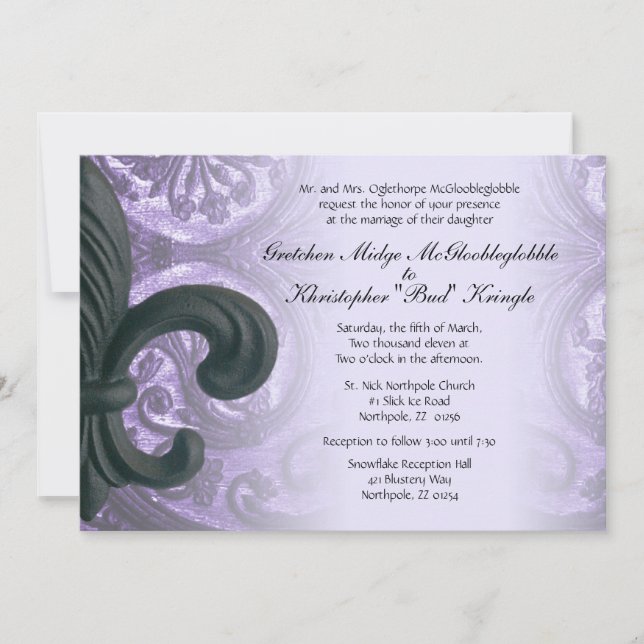 FAIRE-PART DE MARIAGE Lilac "fer fleur de lis" (Devant)