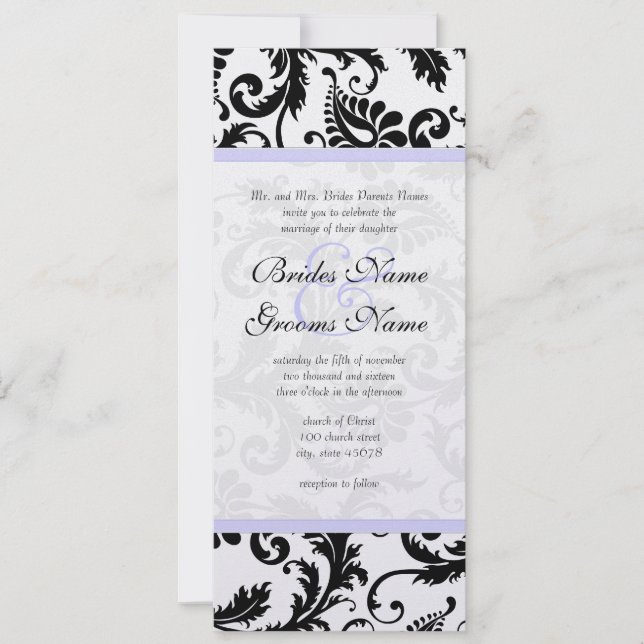Faire-part de mariage Lilac Trim noir Damask (Devant)