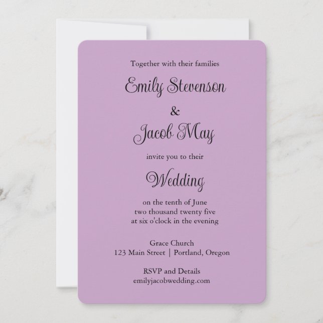 Faire-part de mariage lilas minimaliste  (Devant)