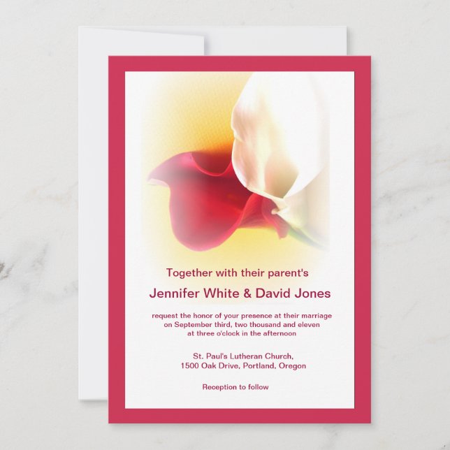Faire-part de mariage Lily de Calla rouge et blanc (Devant)