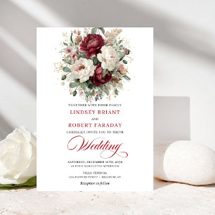 Faire-part de mariage Luxe Bourgogne Blanc Floral