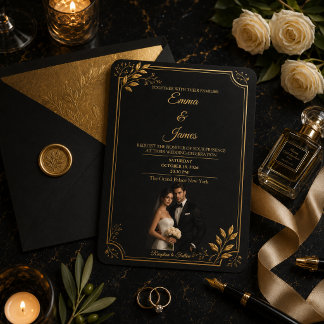Faire-part de mariage Luxe Noir et Or