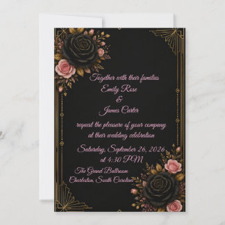 Faire-part de mariage Luxe Noir Or & Rose Blush