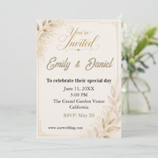 Faire-part de Mariage Luxe Personnalisé Beige Or