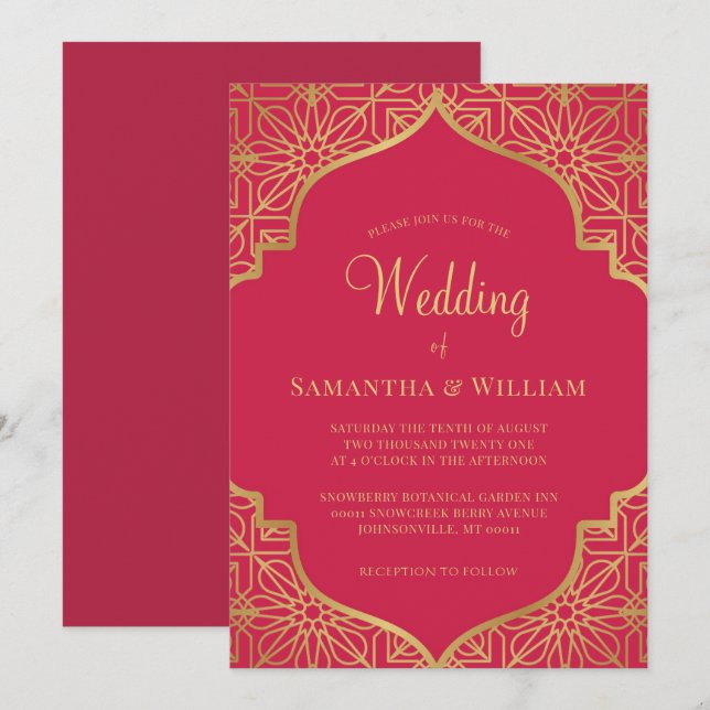 Faire-part de mariage Magenta Rouge or (Devant / Derrière)