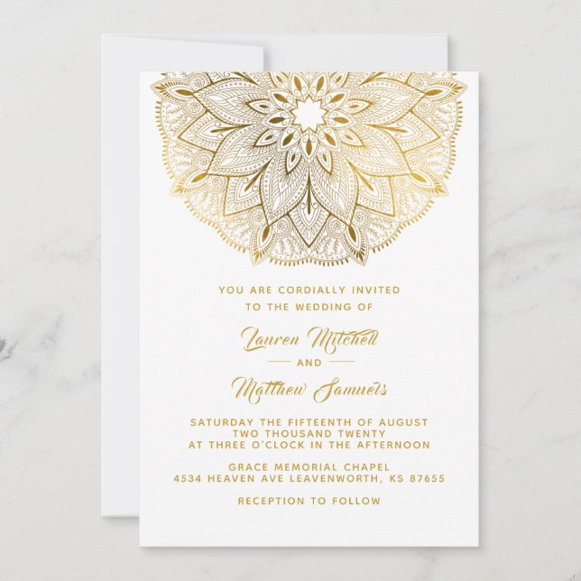 Faire-part de mariage Mandala Gold (Devant)