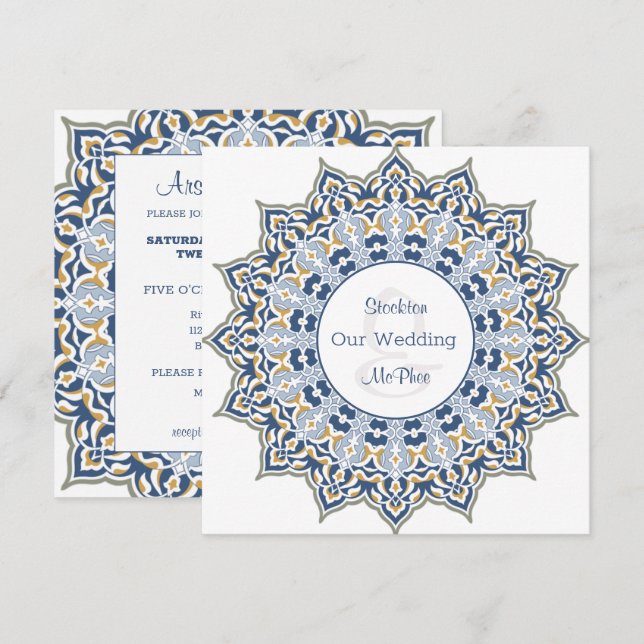 Faire-part de mariage Mandala noir et or (Devant / Derrière)